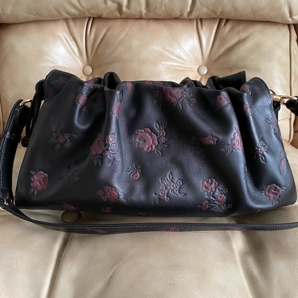LKNW Coach Faye Shoulder Bag & Wallet Set Leather Floral Print Black/Wine - Picture 3 of 16